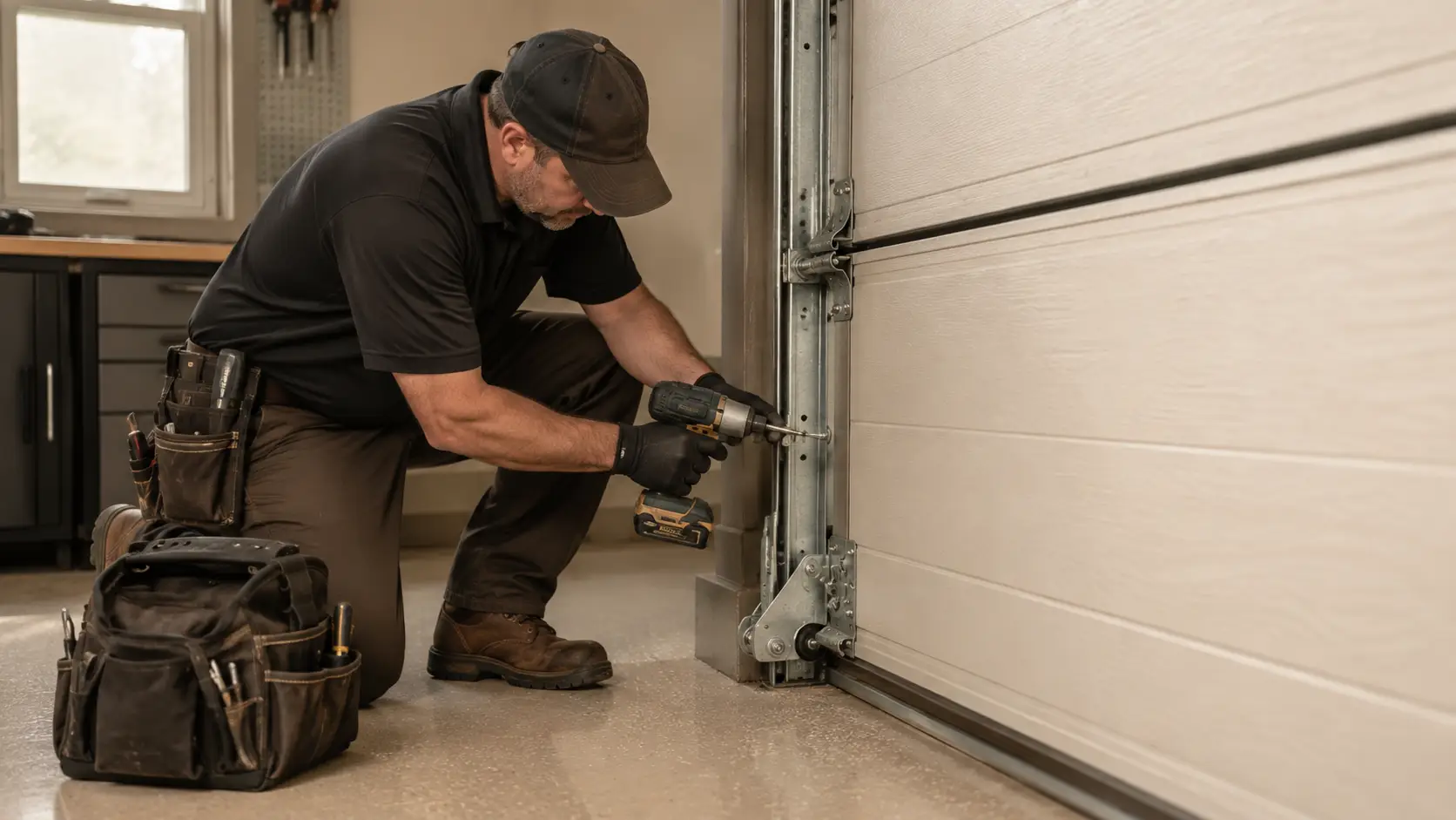 Technician restoring an emergency garage door system in Noblesville Indiana