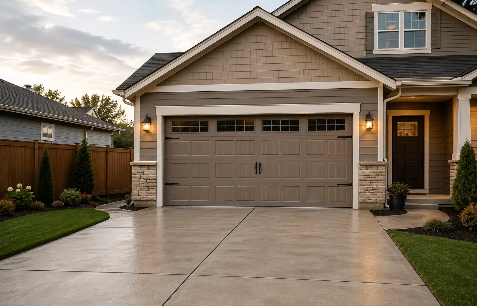 Restored garage door after professional repair and alignment in Noblesville Indiana