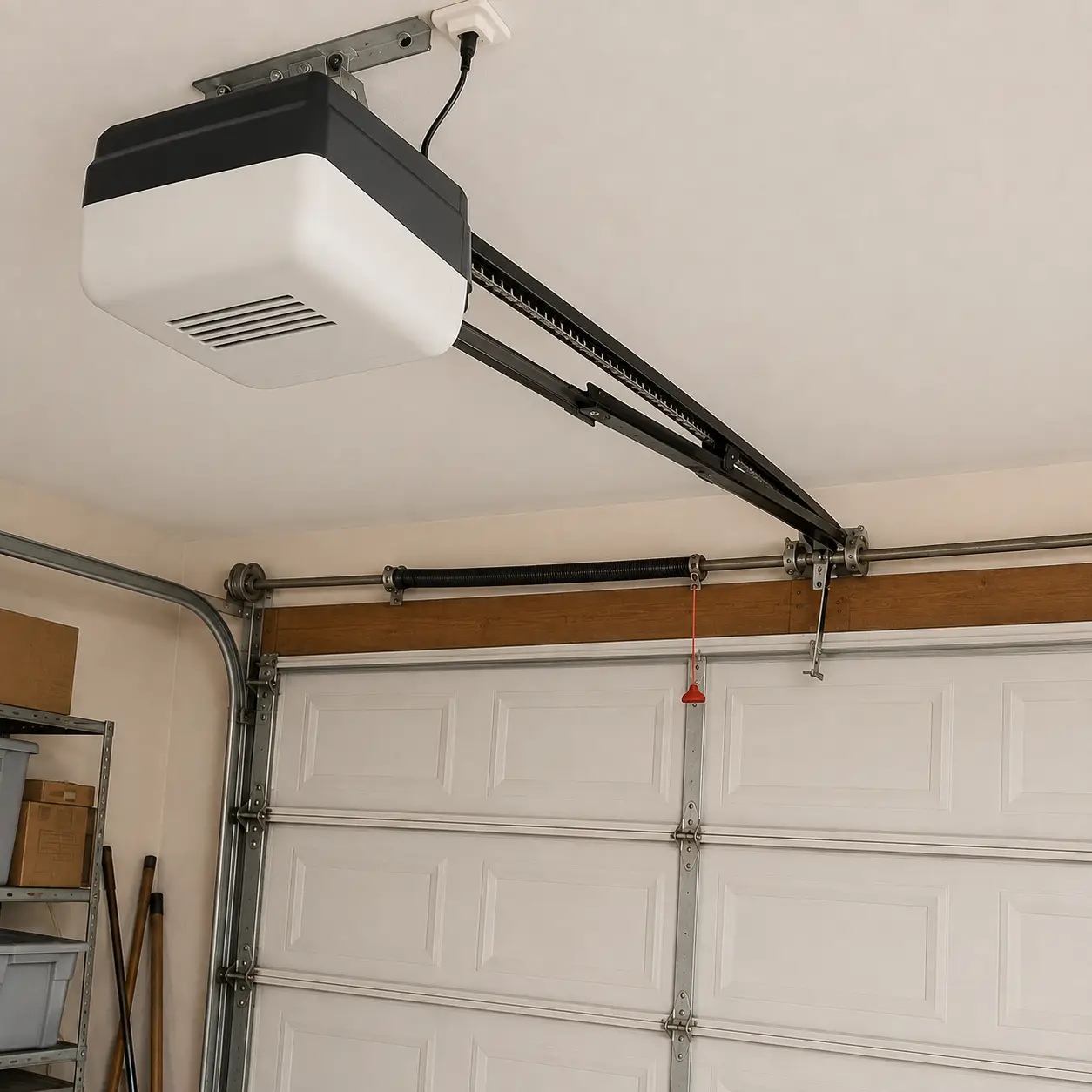 Restored garage door after professional repair and alignment in Noblesville Indiana