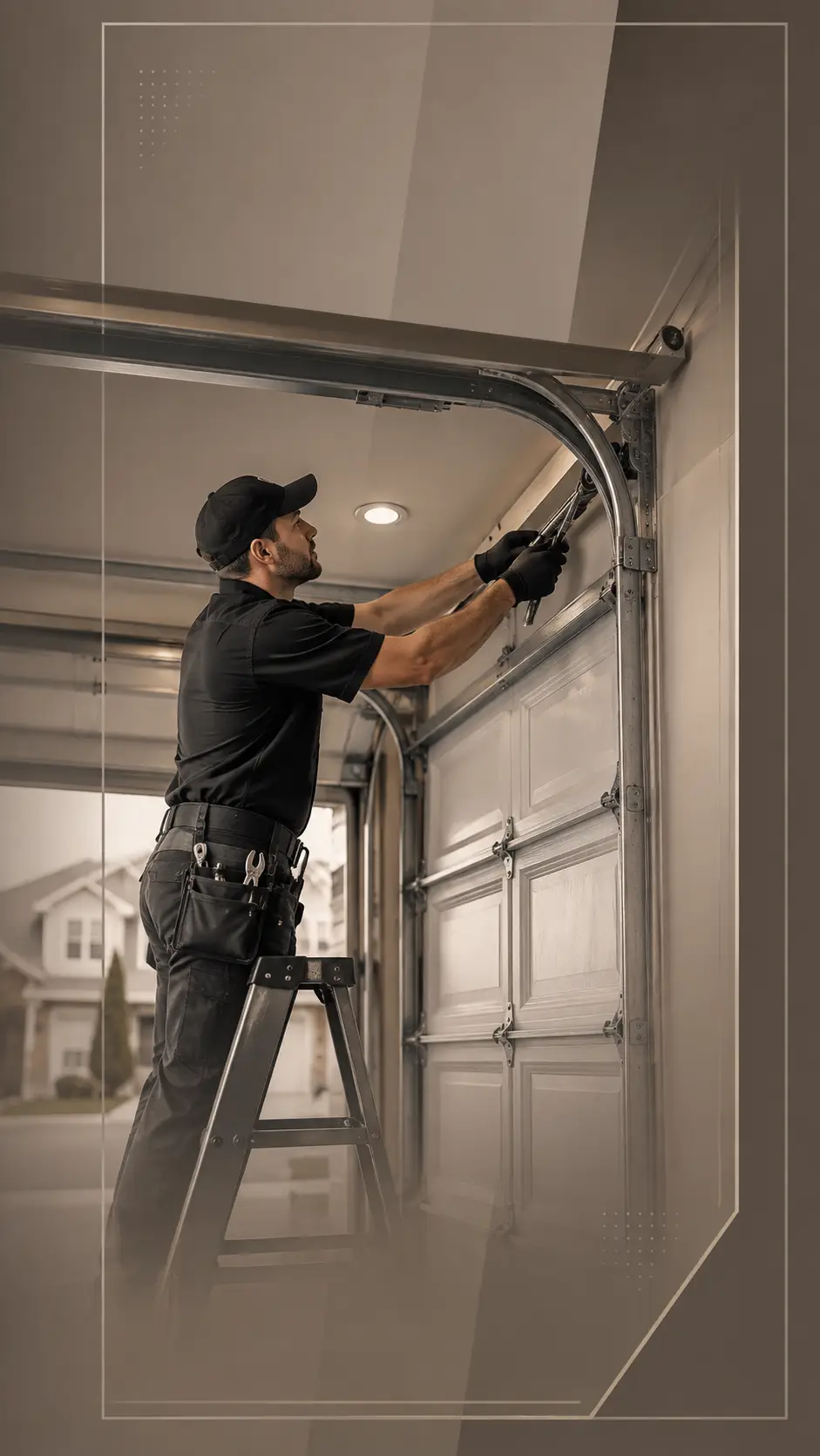 Garage door technician replacing a torsion spring in Noblesville Indiana